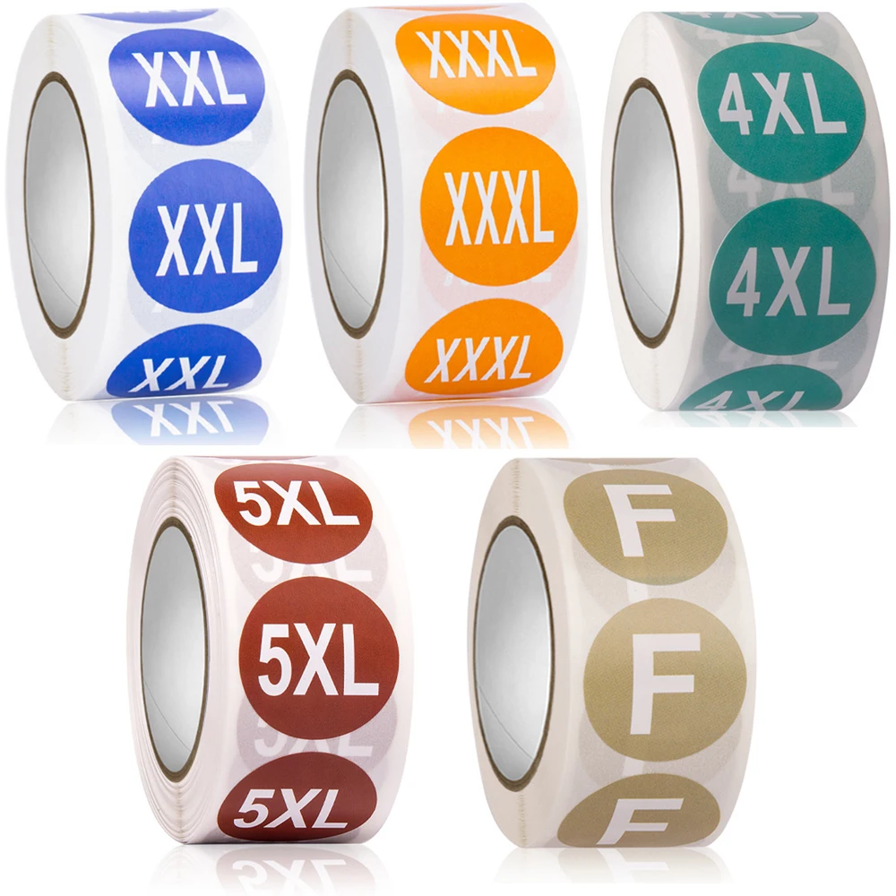 

50-500pcs Clothing Size Stickers Self Adhesive Round Label DIY Size Label Clothing Cap XXL-F Size Label Sticker