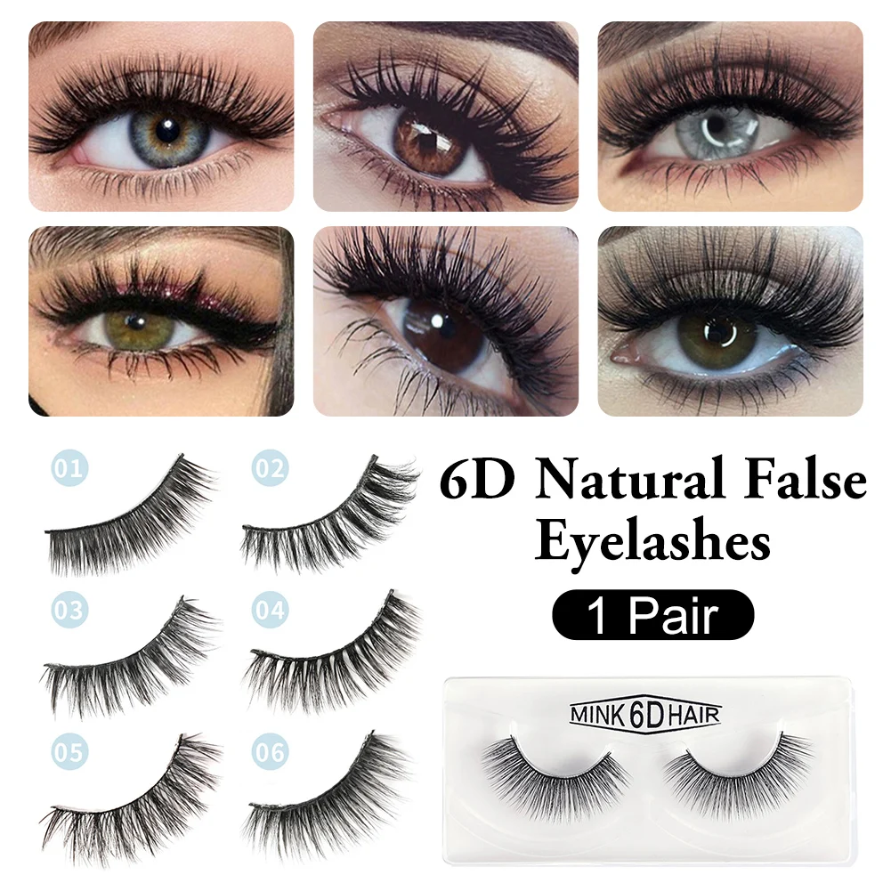 

1 Pair 6D Natural False Eyelashes Faux Mink Lashes Fluffy Dense Lash Extension Makeup Fake Eyelashes For Girls Women