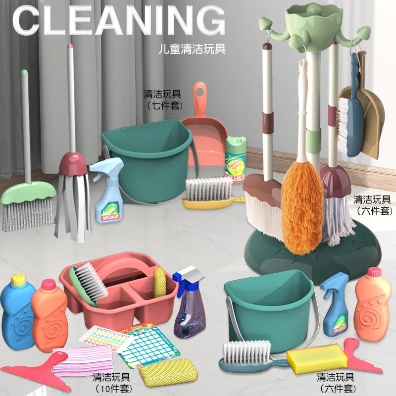 

Cleaning Housekeeping Play Toys Mop Broom Set Games Montessori Tablet Educational Interactive Simulation Pretend Toys for Child