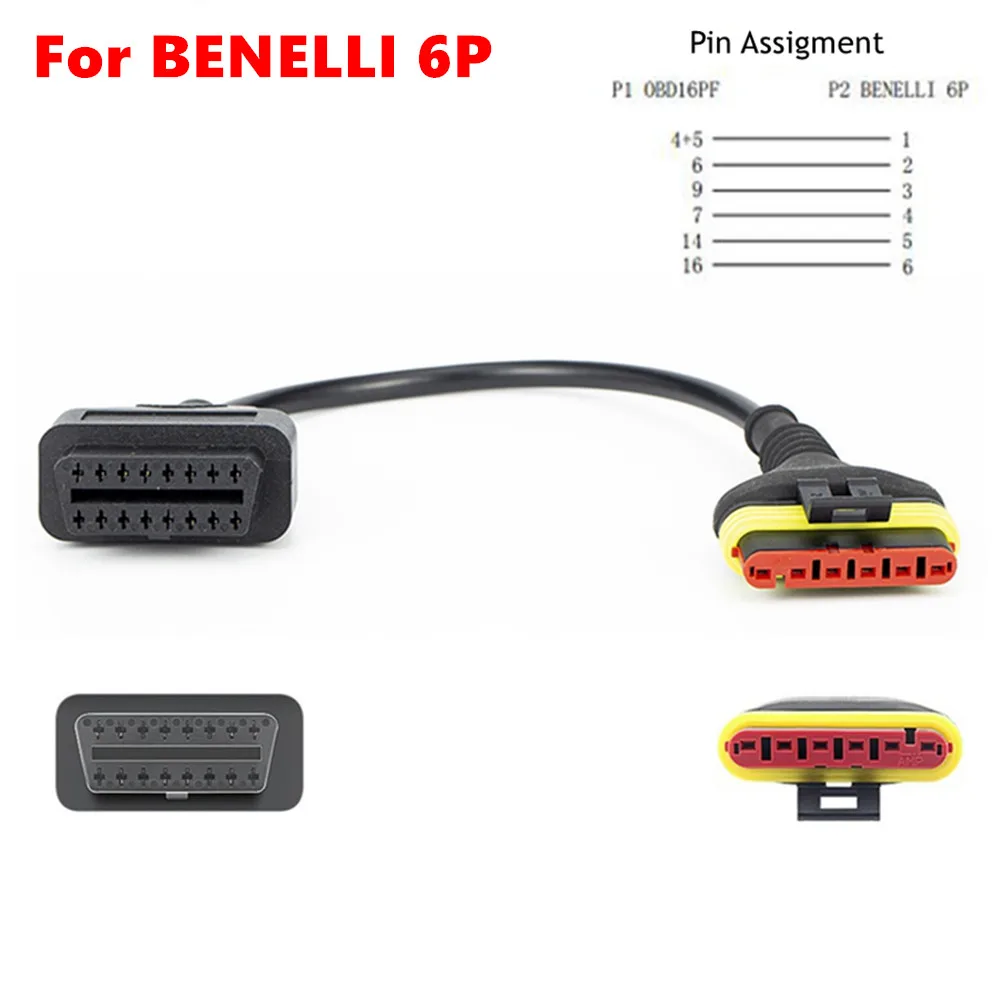 

OBD-разъем для мотоцикла BENELLI 6P к 16-контактному адаптеру кабеля OBD2, мотоциклетный OBD-разъем, Удлинительный кабель