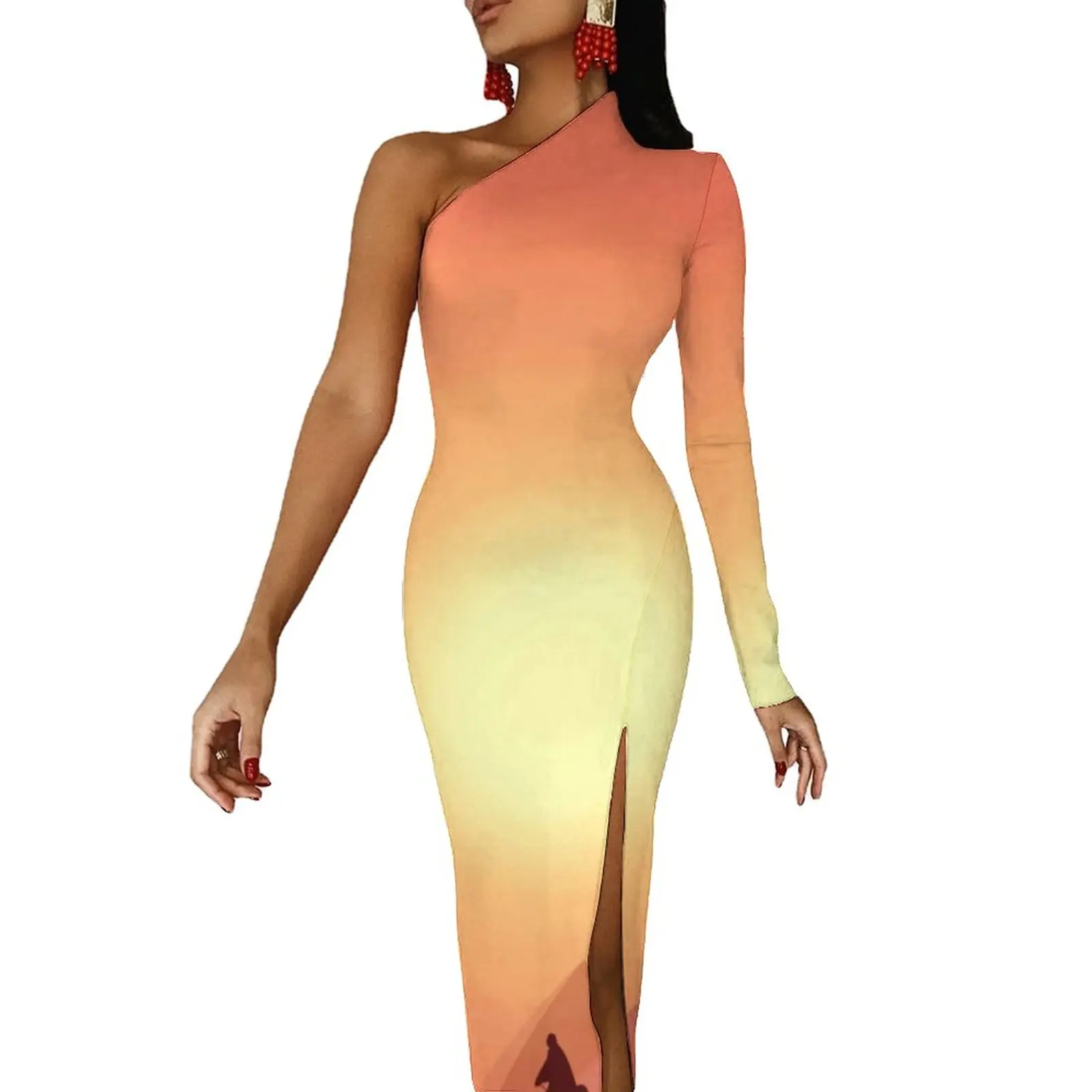 

Платье-Макси женское облегающее на одно плечо, с принтом верблюдов