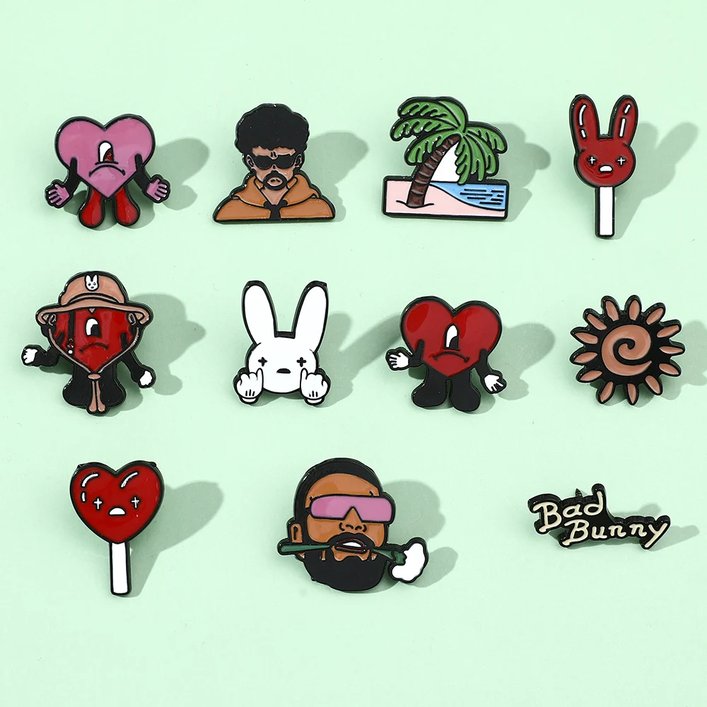 

Bad Bunny Brooch Creative Jewelry Red Heart Rapper Bad Rabbit Enamel Pin Clothing Backpack Pins Accessories for Kids Gift