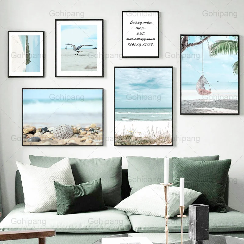 

Blue Seaside Beach Scenery Art Canvas Painting Home Wall Seascape Poster and Prints Contemporary Living Room Decoration Picture