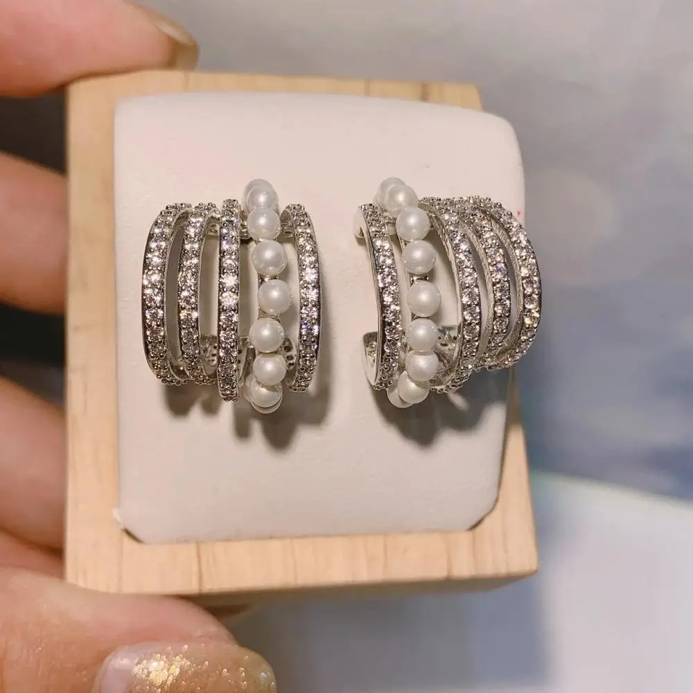 Модные многооборотные жемчужные кубические циркониевые обручи, богемные циркониевые широкие штабелируемые амбушюры для женщин, свадебная бижутерия для невесты