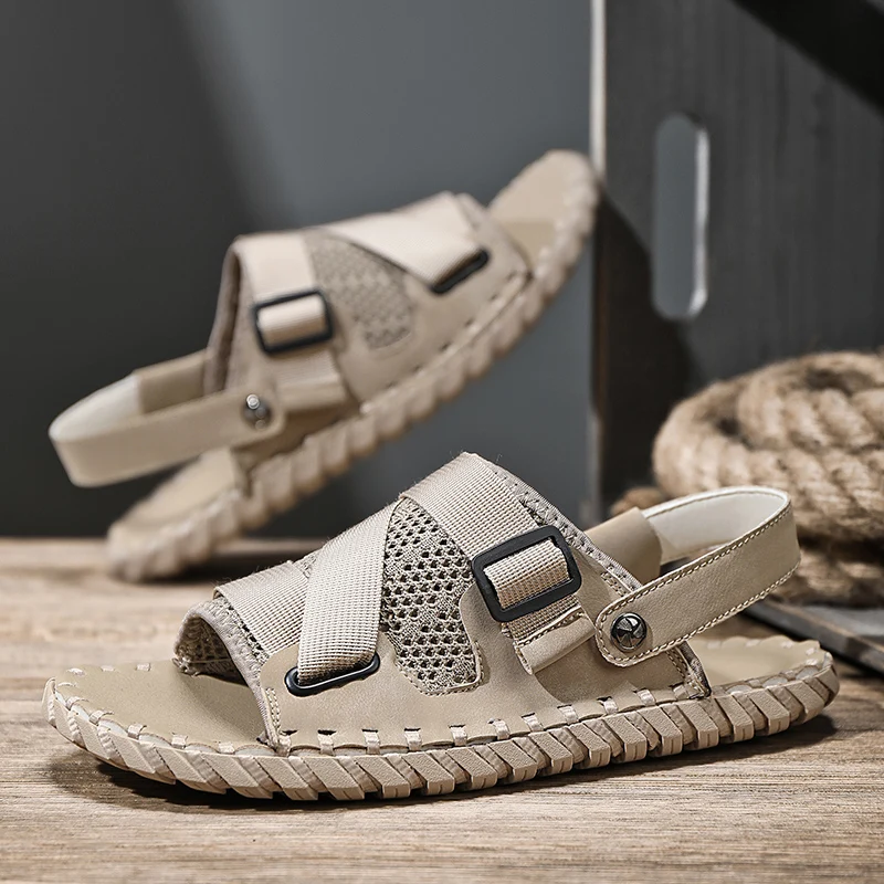 Сандалии мужские летние повседневные уличные туристические дышащие кожаные