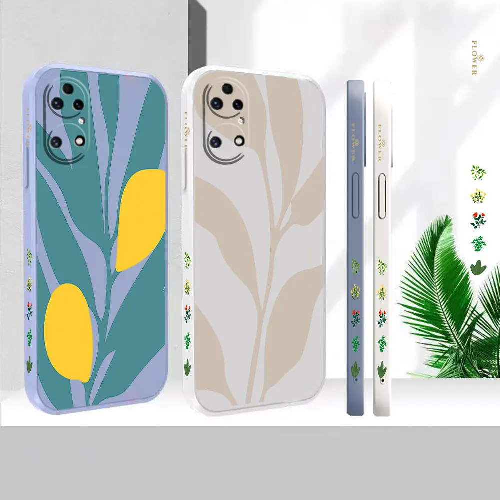 

Liquid Silicone For Huawei P60 P50 P40 P30 P20 Mate 50 40 30 20X 20 10 Pro Plus Colour Cover Art Plants Leaf Case Funda Cqoue