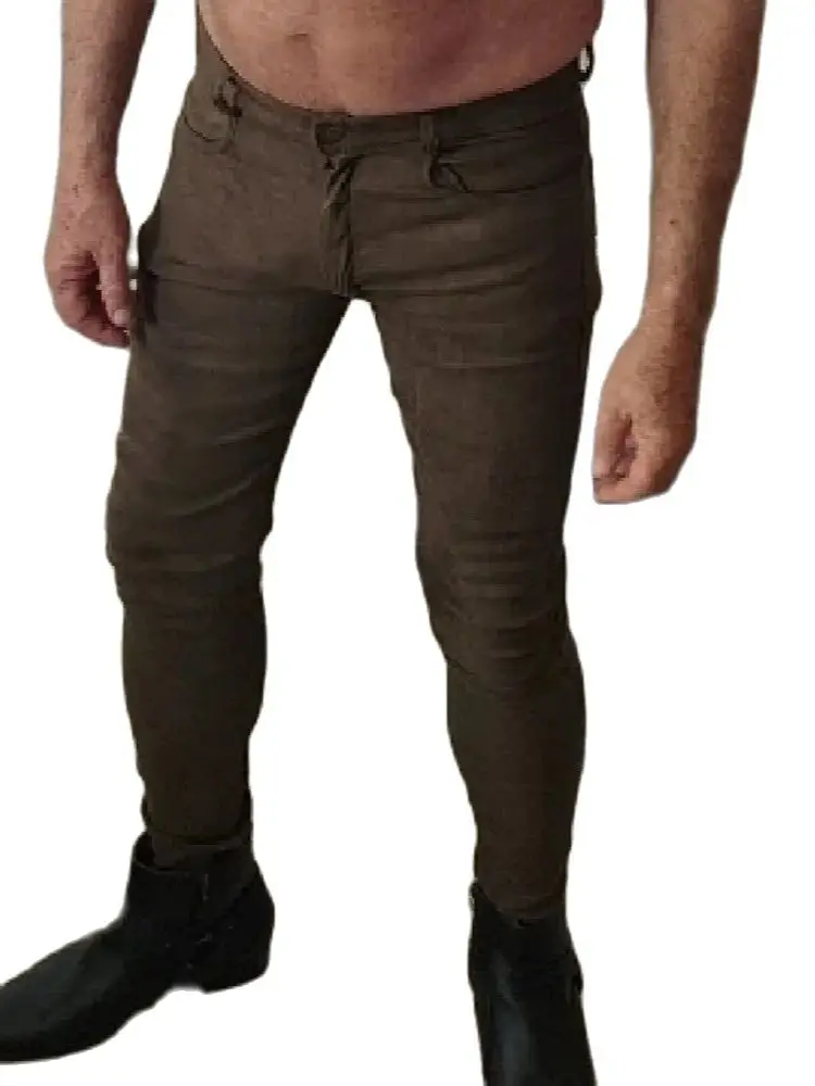 Мужские облегающие джинсы со средней посадкой замшевые брюки-карандаш из ткани