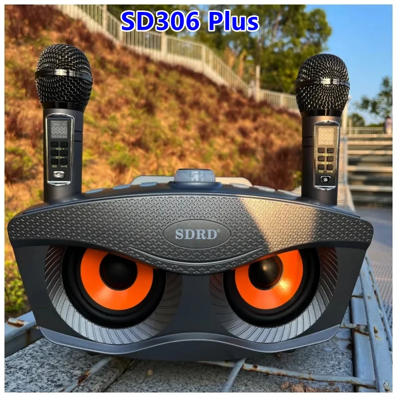 

Портативная семейная Bluetooth Колонка KTV Owl SD306Plus 2 в 1 для караоке, 30 Вт, Беспроводная колонка с сабвуфером и двойным микрофоном, бумбокс