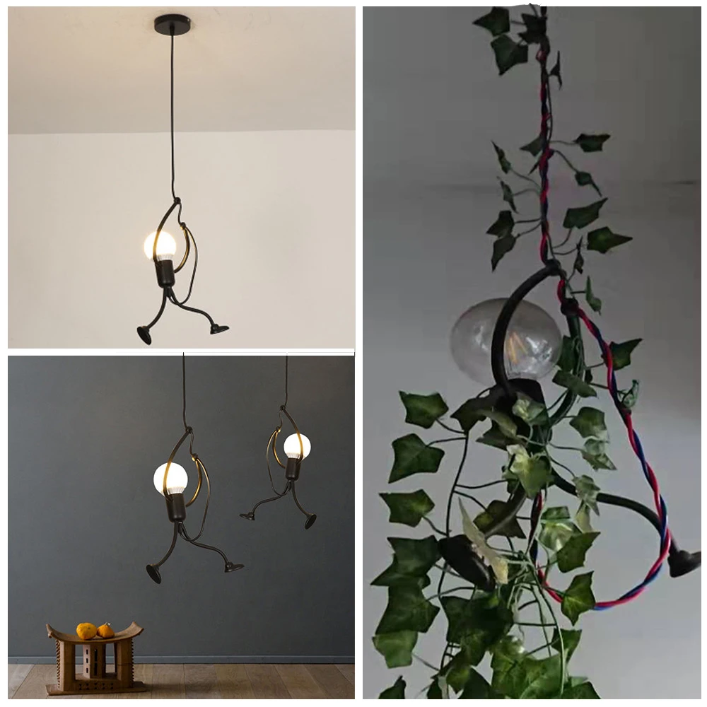 Pendant Light Nordic Little Iron Man Hanging Lamp Retro Loft Lighting Fixture for Children‘s Room Kitchen Restaurant Coffee Bar