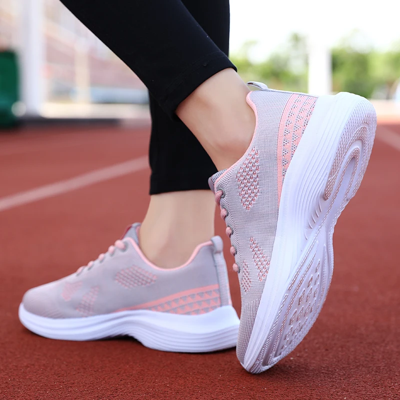 AIRAVATA Fashion Sneakers Women Trainers Lightweight Breathable Knit Mesh Running Shoes Lace Up Sports Fitness Tennis Shoe