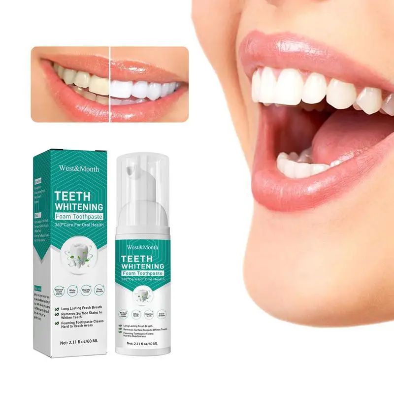 

Teeth Whitening Foam Toothpaste Powerful Whitening Without Sensitivity Provides 360-Degree Care For Oral Health 60ml/2.11 Fl Oz