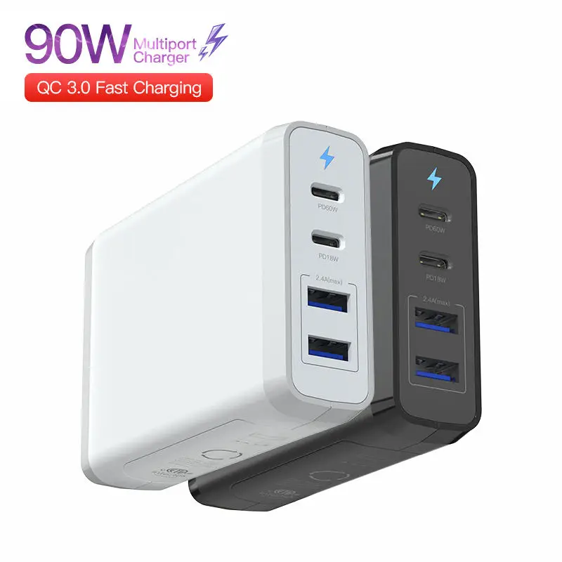 

90W 75W 4 Ports USB Tpye C US UK EU AU Multiport PD Fast Power Adapter Charger For Macbook IPad Iphone Tablet Phone Android