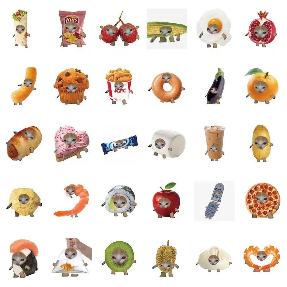 69 шт. наклейки в виде кота и еды