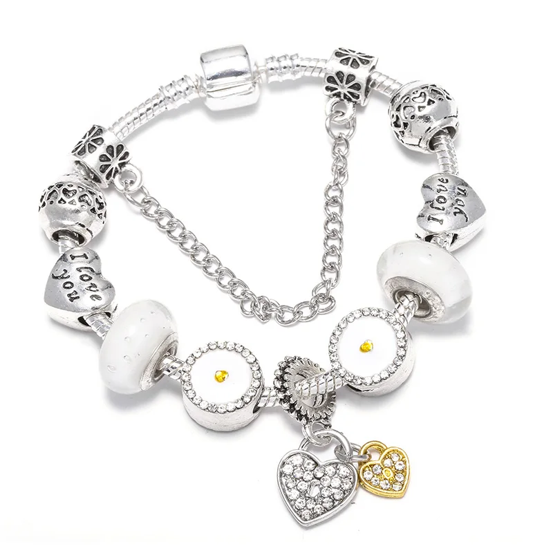 Boosbiy Европейский стиль Браслет и браслет с кристаллами любви цветочными бусинами