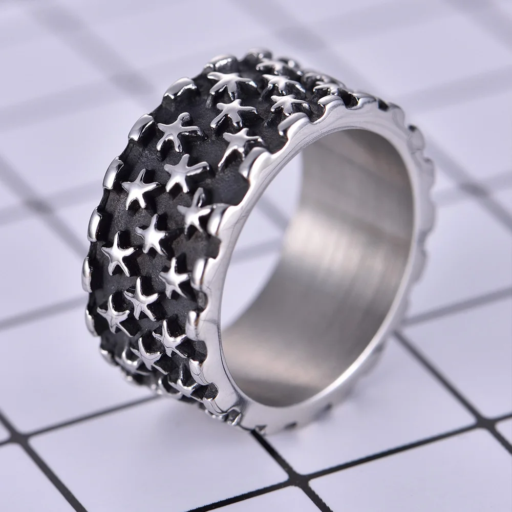 

8MM Fashion Simple Star Ring For Men Women Punk Hip Hop 316L Stainless Steel Biker Pentagram Ring Jewelry Gift Wholesale
