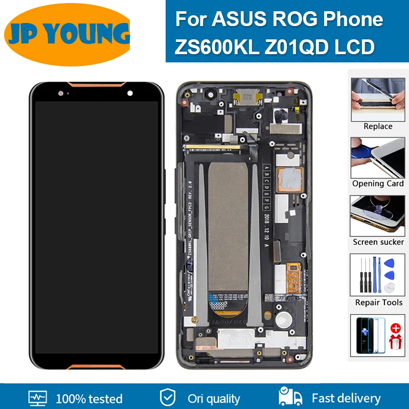 6 0original amoled lcd for asus rog phone zs600kl lcd display screen touch panel digitizer for asus zs600kl lcd with frame free global shipping