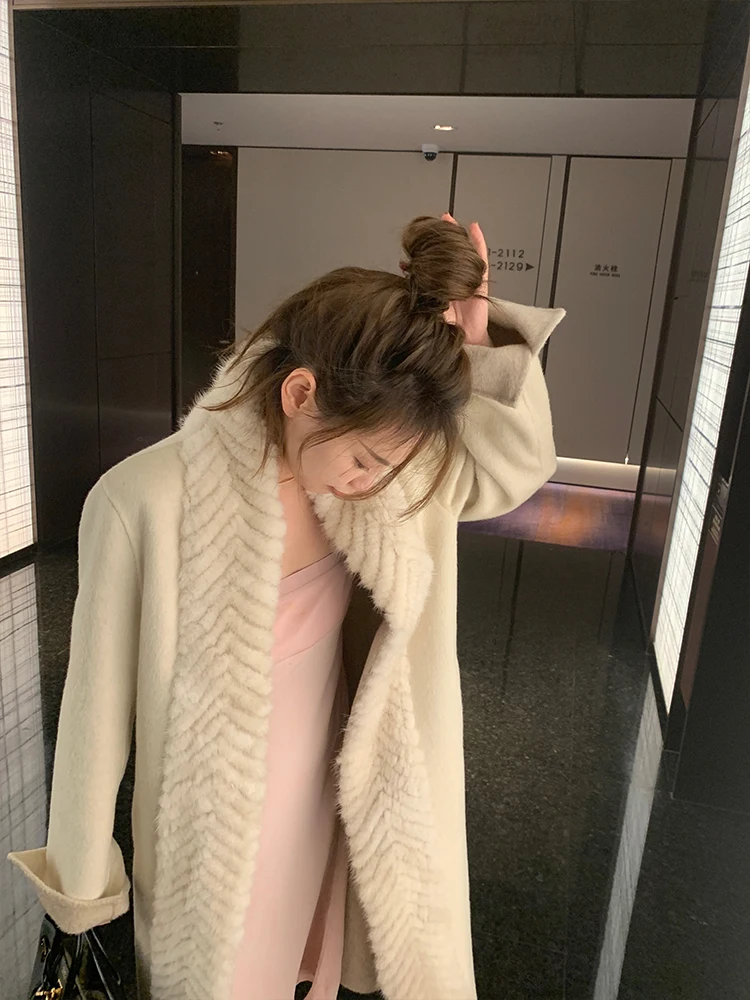 2023 шерстяной мех новый роскошный длинный Тренч из 100/100 натурального меха норки