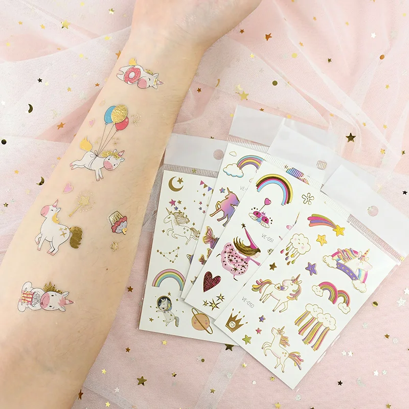 

5/10pcs Unicorn Fake Tattoo Cartoon Unicorn Temporary Tattoo Stickers Birthday Party Baby Shower Kids Arms DIY Body Art Sticker