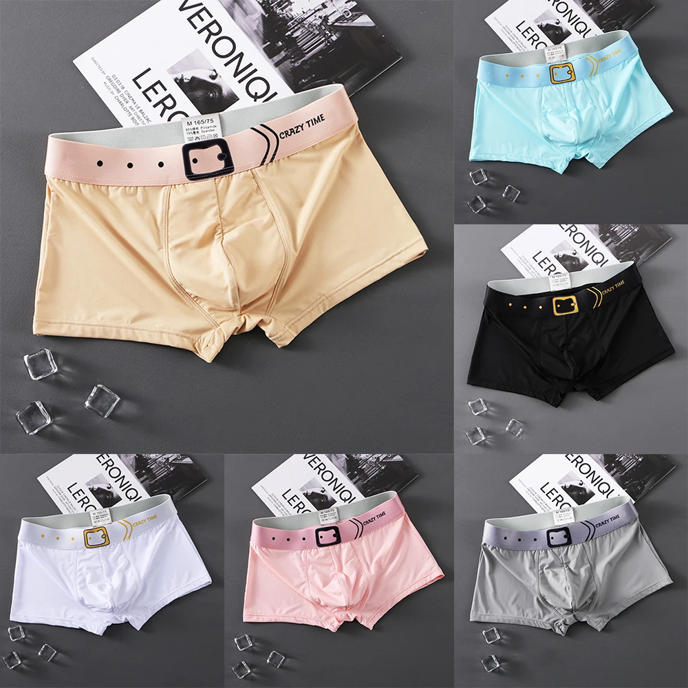 

Mens Breathable Comfort Ice Silk Boxer Briefs Shorts Bulge Underpants Underwear Solid Color Breathable Panties Fashion Sleepwear