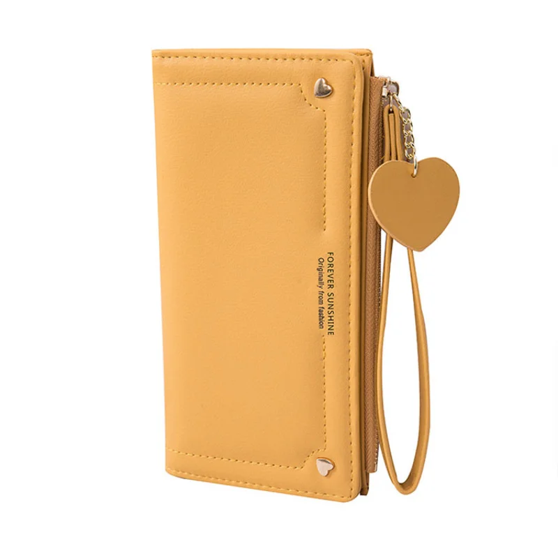 

ladies long wallet solid color zipper two fold large-capacity wrist wallet simple coin purse