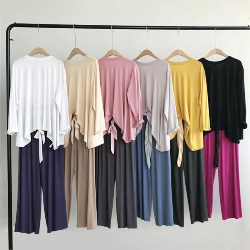 

Long Sleeve Modal Pajamas Set Women Long Sleeve Pants 2Piece/Suit Cool Homewear Tracksuit 2020 Fashion Sexy Autumn Big Size Slee