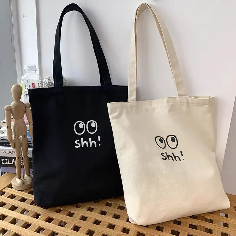 

2023 New Ins Shoulder Environmental Shopping College Students Canvas Schoolbag Girl Recycle Letter Simple Clear Commuter Tote