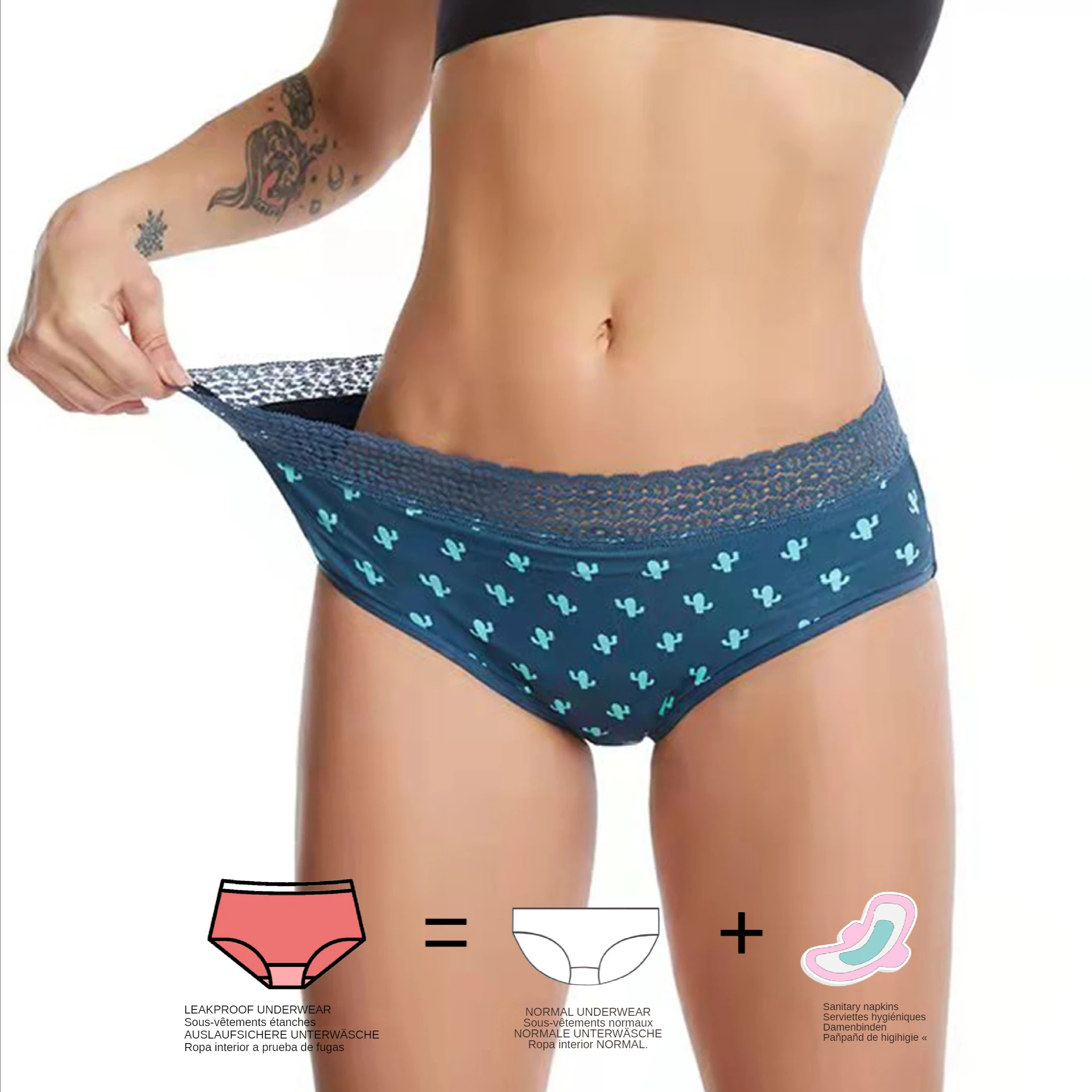 

EUR SIZE TEENS' Panties 4-Layer Menstrual Panties Cotton Lingerie Under Sexy Woman Clothing Lace Belt Period Leakproof S To 4XL