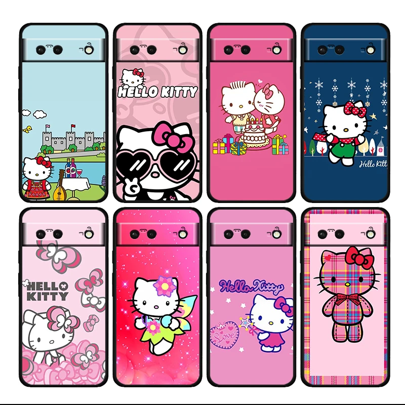 

Anime HelloKitty Cute Girls Shockproof Cover For Google Pixel 7 6 6A 5 4 5A 4A XL 5G Pro TPU Soft Silicone Soft Black Phone Case