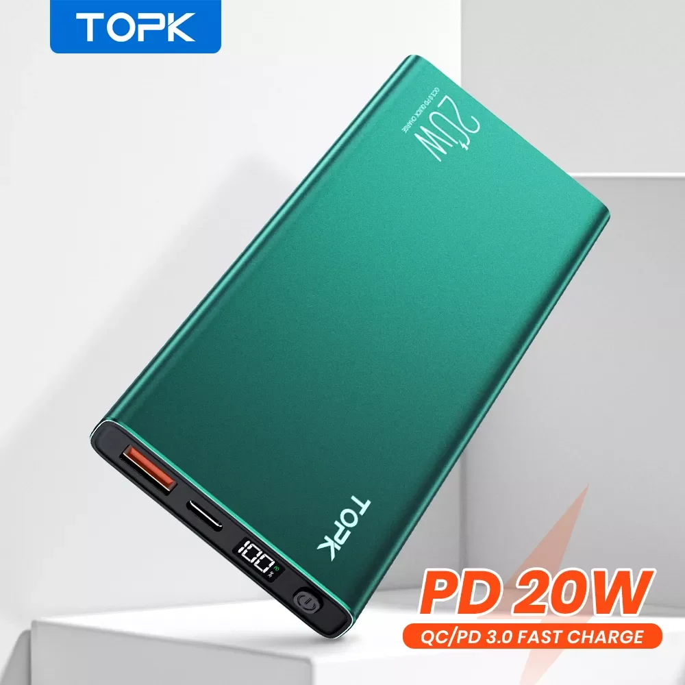 

TOPK I1006P Power Bank 10000mAh Portable Charger LED External Battery PowerBank PD Two-way Fast Charging PoverBank for Xiaomi mi