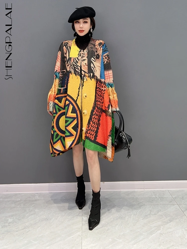 

SHENGPALAE V-neck Color Contrast Cardigan Knitting Sweater Women's Korean 2022 Autumn Winter Casual Loose Y2k Top Overcoat 5R111