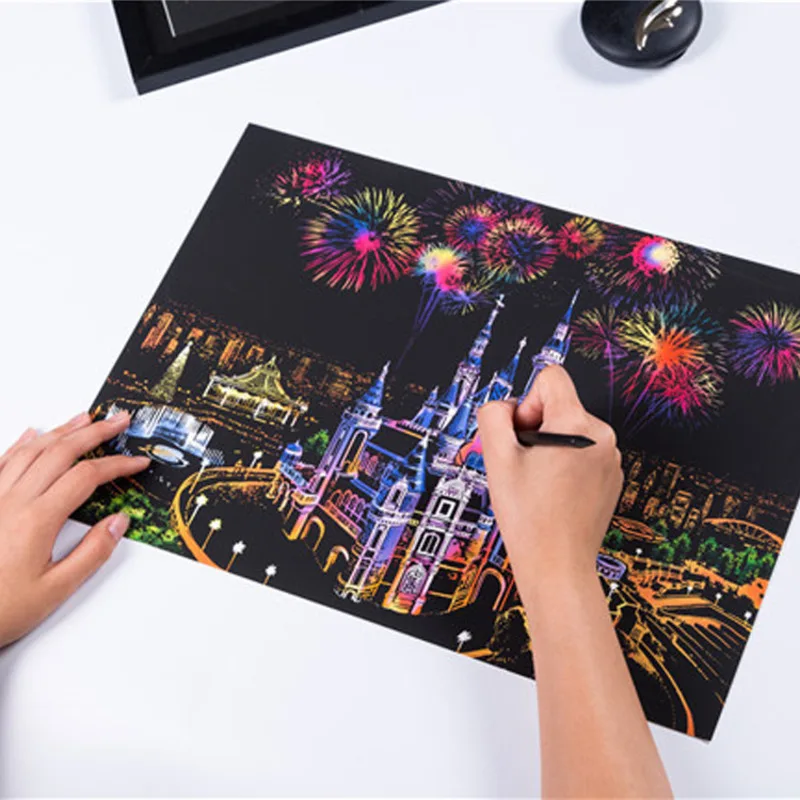 

Large Size Magic Colorful City Series Urban Night Scene Scraping Painting Creative Gifts Of Landscape Scraping Around The World