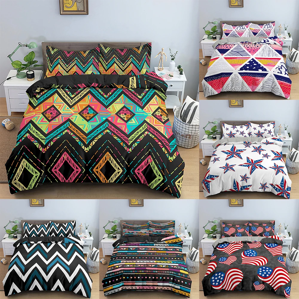 

3D Geometry Bedding Set Line Duvet Cover King Queen Sizes Quilt Cover With Zipper Closure 2/3pcs For Home Hotel Comforter Cover