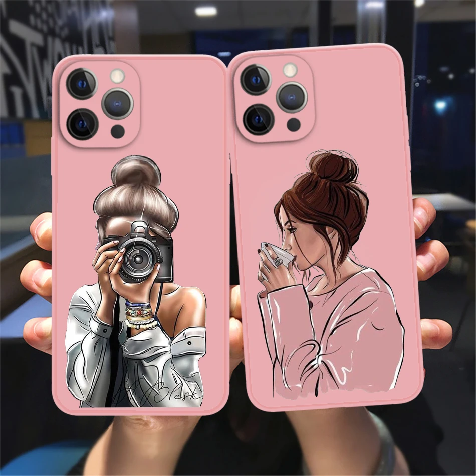 

Fashion girl Phone Case For iPhone11 12 13 Pro Max XS XR XSMAX 8 7 Plus 12 13Mini Super mom luxury pink Soft silicone Back Cover