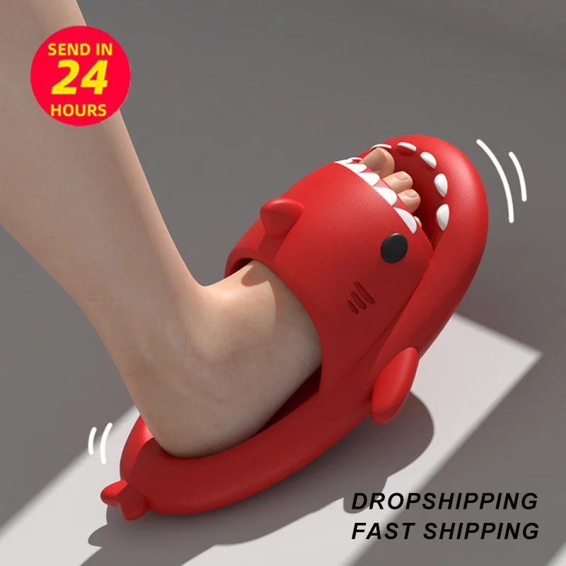 

Шлепанцы мужские/женские летние, ПУ искусственная кожа, Нескользящие, повседневная обувь для дома, пляжные сланцы с акулами