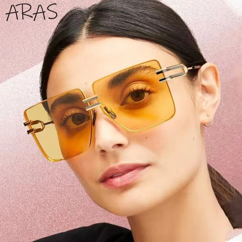 

Oversized Rimless Square Sunglasses Women Fashion Luxury Brand Big Frame Sun Glasses Men Frameless Eyewear Lunettes De Soleil