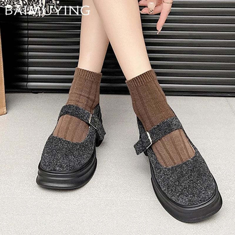 Женские замшевые лоферы на платформе модные туфли высоком массивном каблуке