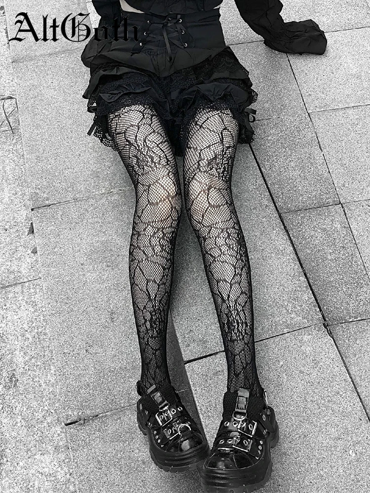 

AltGoth Lolita Dark Gothic Tights Women Y2k Preppy Style Mall Goth Punk Spider High Waist Jk Socking Emo Alt Fishnet Stockings