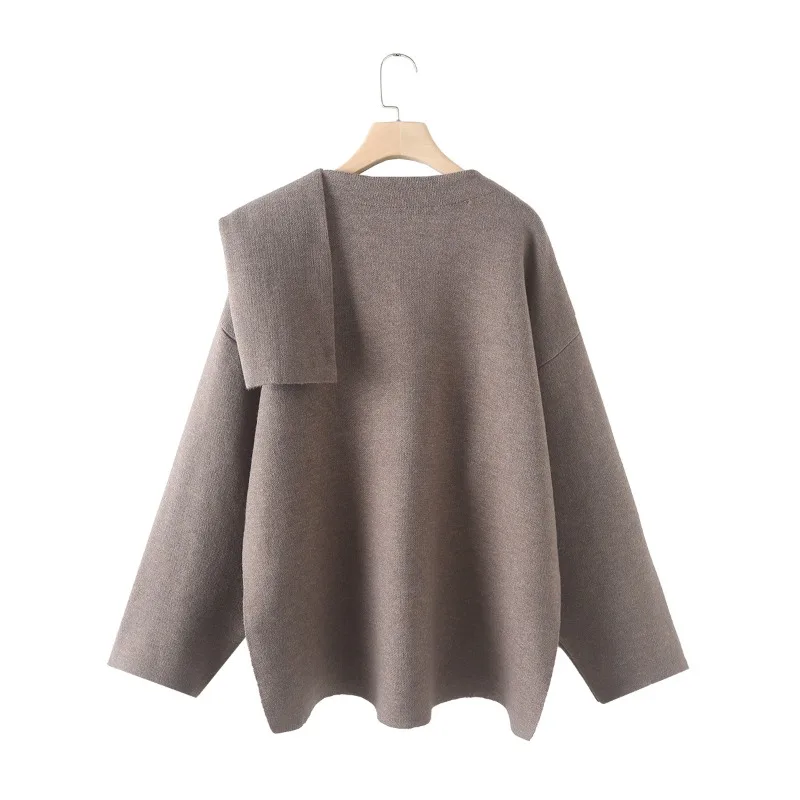 TRAF ZR Уютные свитера Однотонный женский джемпер Свободный крой Вязаные пуловеры