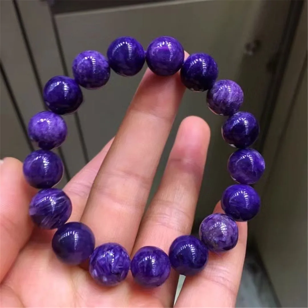 Браслет из круглых бусин из натурального фиолетового шароита диаметром 11мм, ювелирное украшение для женщин и мужчин, подарок для достижения богатства, редкий кристаллический камень, геммологический материал для Reiki, жемчужные нити AAAAA.