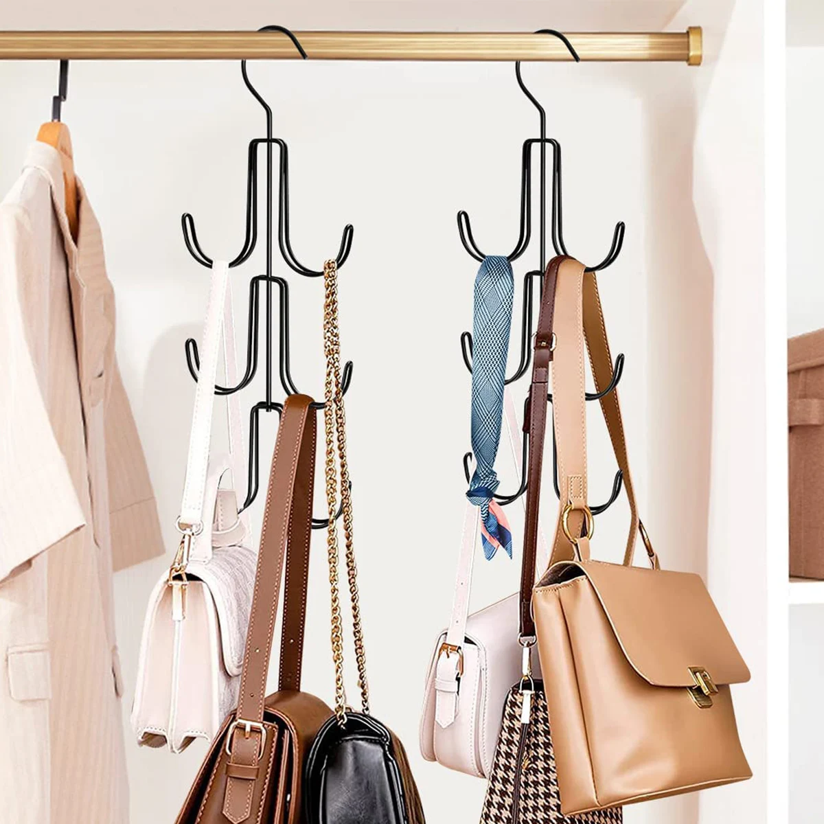 

2Pack Purse Hanger Organizer with 6 Hooks Steel Rust-Proof Handbag Hangers Space Saving Anti-slip Purse Hanger Sturdy U Shaped