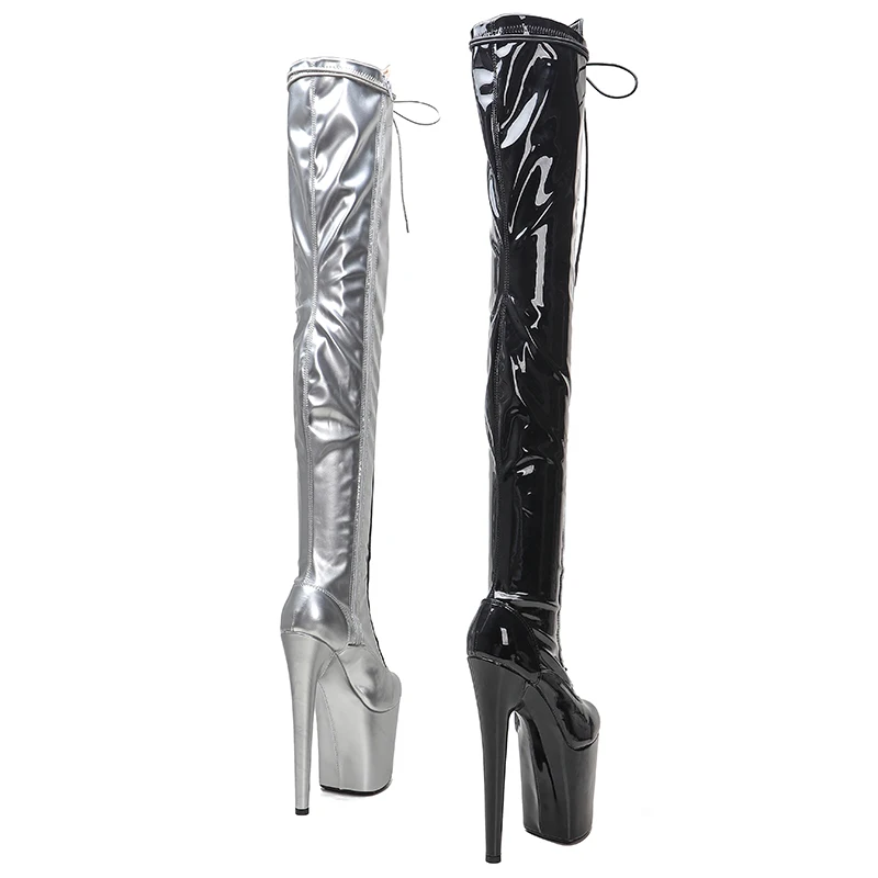 Leecabe  20CM/8Inch PU Upper black with silver  Exotic Sexy Fashion Trend Platform disco party High Heels Shoes Pole Dance boot