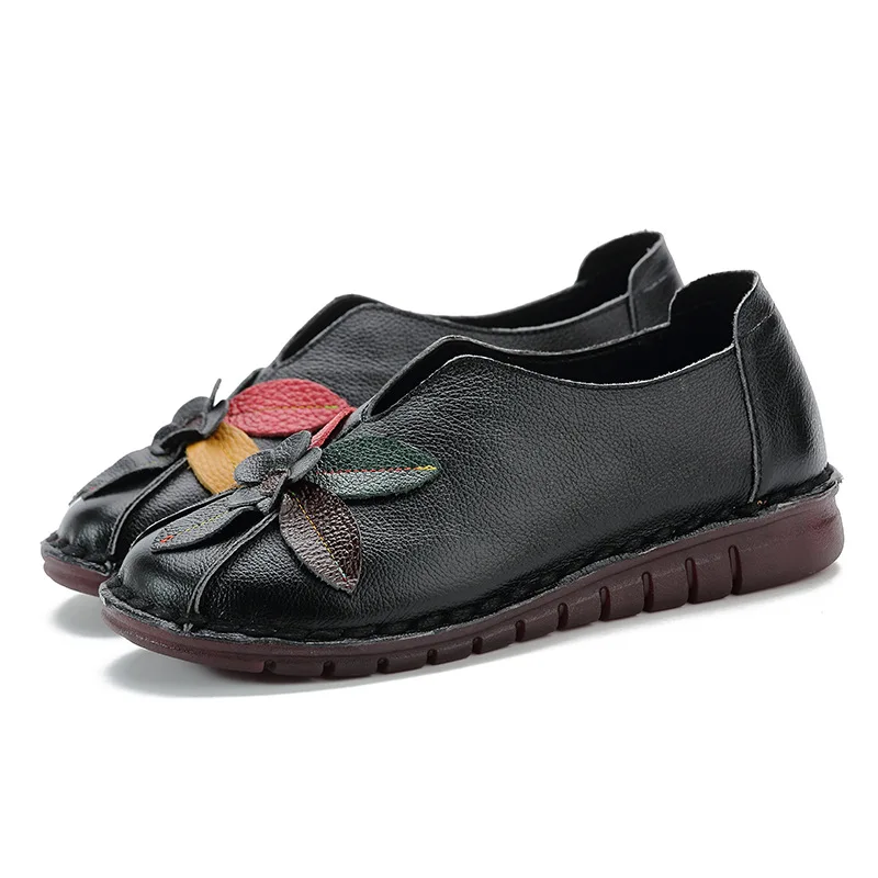 spring women leather moccasins flat shoes floral style retro women shoes fashion elderly soft-soled mother shoes plus size 42