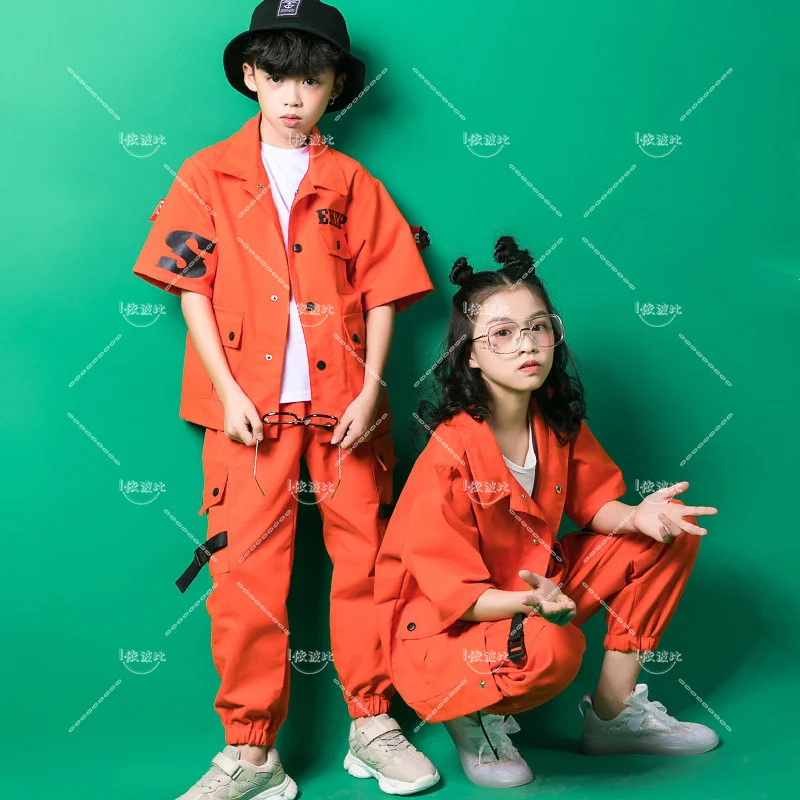 Детские джазовые танцевальные костюмы в стиле хип-хоп Оранжевая Куртка топ