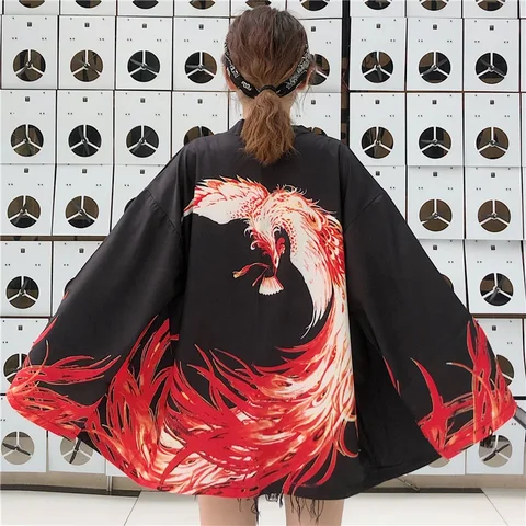 Кимоно Bebovizi женское/Мужское в японском стиле, кардиган с принтом Феникса, пикантная юката в стиле Харадзюку, традиционная уличная одежда, хаори