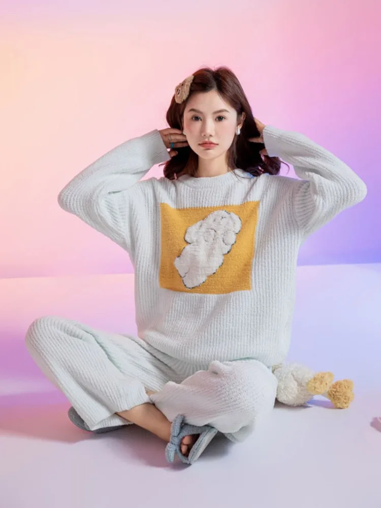 

[TXii Advanced Sense]Half Velvet Pajamas Women's Autumn and Winter Warm Coral Velvet Cute Puppy Crewneck Home Suit