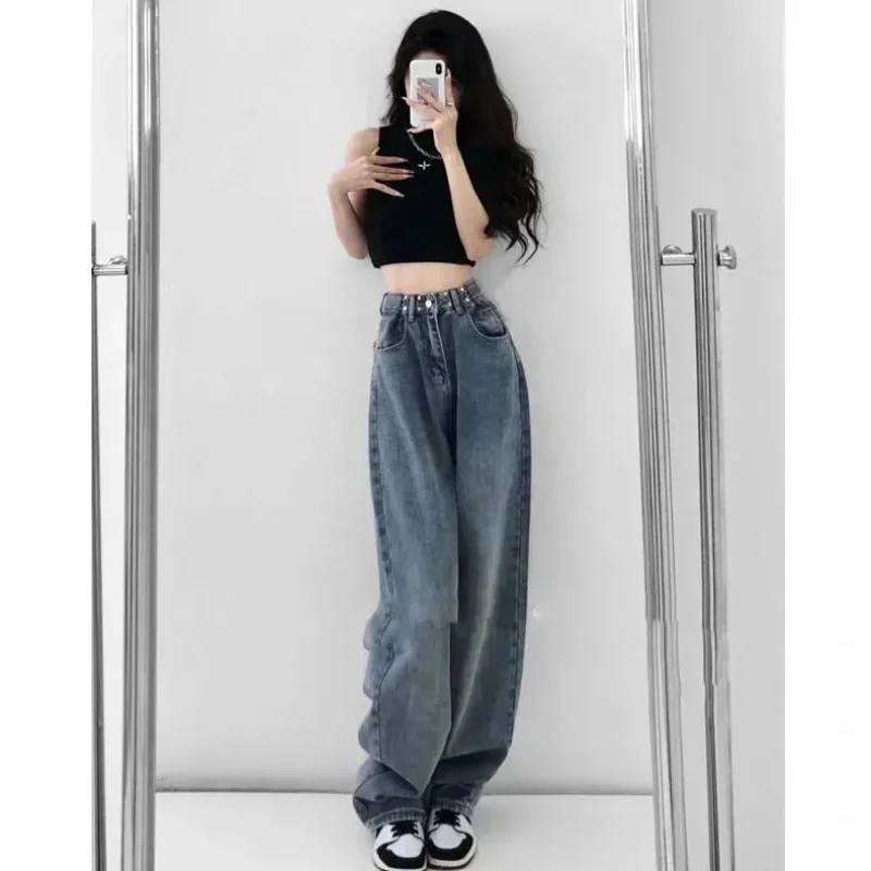 

COZOK/ 2023 новые женские джинсы с высокой талией Harajuku винтажные свободные джинсы в стиле бойфренд для улицы Модные Женские Широкие джинсовые брюки