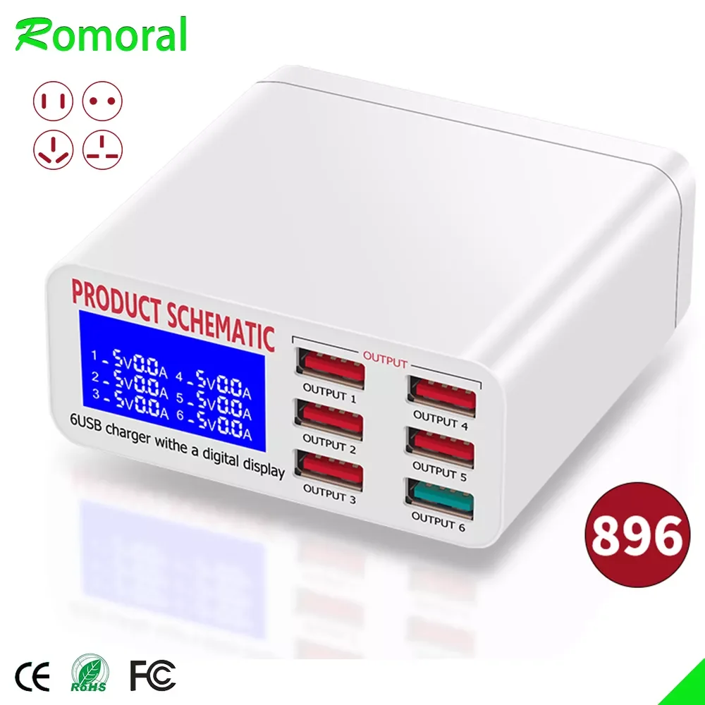 

QC3.0 USB Charger with LCD Display 6 Ports Desktop Mobile Phone Charger Smart Fast Charging for Smart Phones Tablet PC