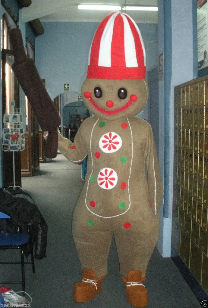 

Новый милый модный костюм-талисман для взрослых с имбирным печеньем, маскарадный костюм на день рождения для взрослых, одежда для косплея на Хэллоуин, Рождество