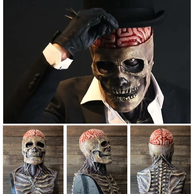 

3D страшная маска на Хэллоуин, полная голова, искусственная кожа, реквизит для костюма для вечеринки, страшные маски скелетов для мужчин