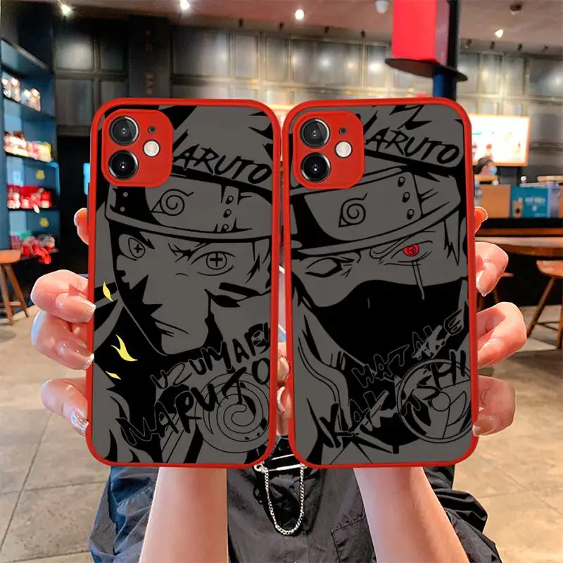 

Naruto Hatake Kakashi Uchiha Sasuke Gaara Phone Case For iphone 12 11 Pro Mini Max XS X 8 7 Plus XR Matte Transparent Light red